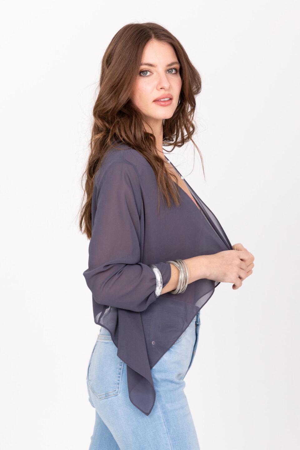 Sheer Chiffon Shrug Bolero Grey - likemary