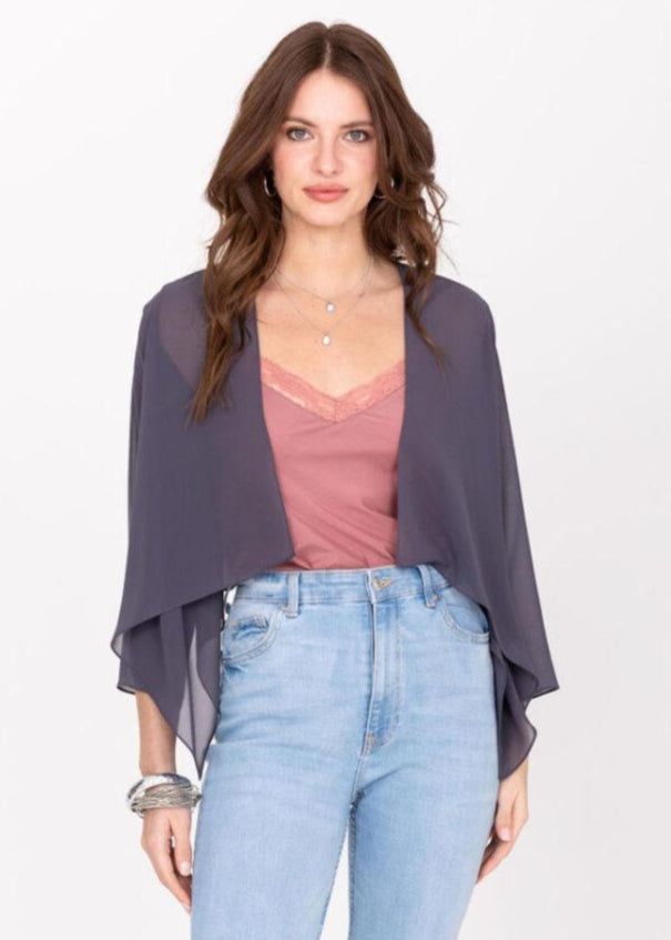 Sheer Chiffon Shrug Bolero Grey - likemary