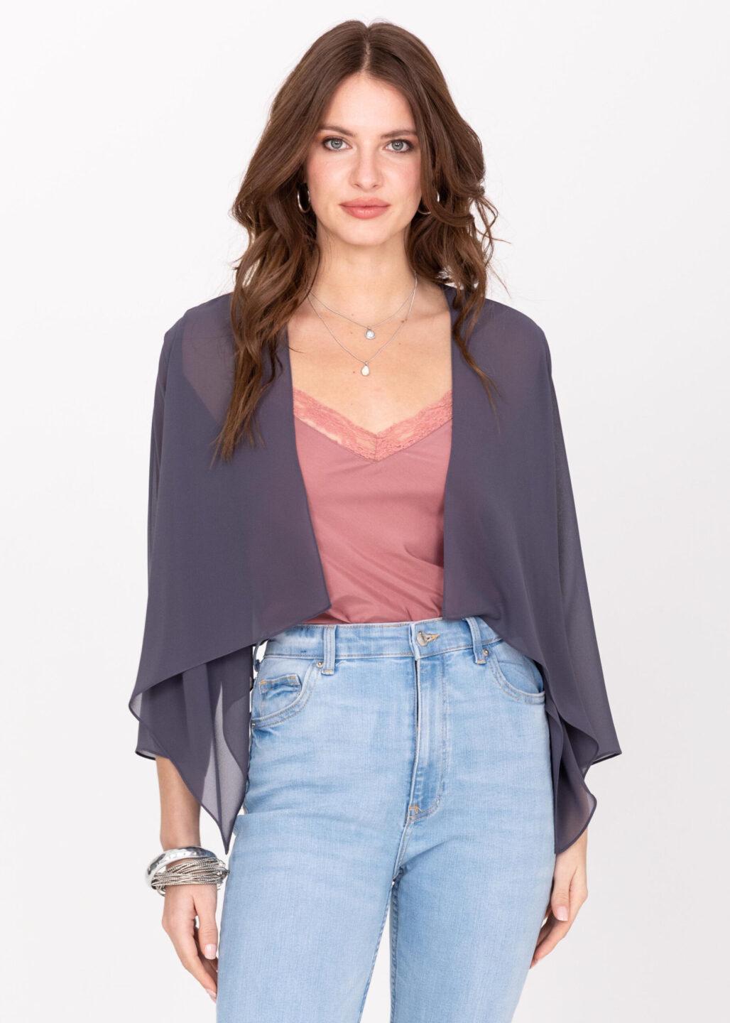 Sheer Chiffon Shrug Bolero Grey - likemary