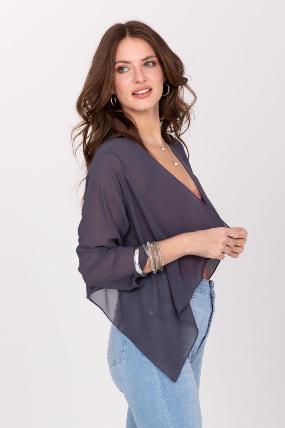 Sheer Chiffon Shrug Bolero Grey - likemary