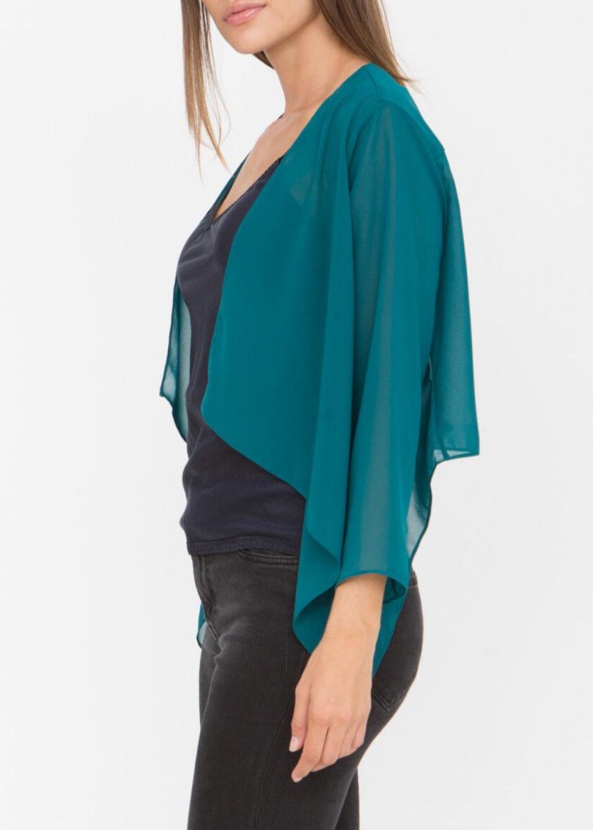 Sheer Chiffon Shrug Bolero Jacket in Teal Blue - likemary