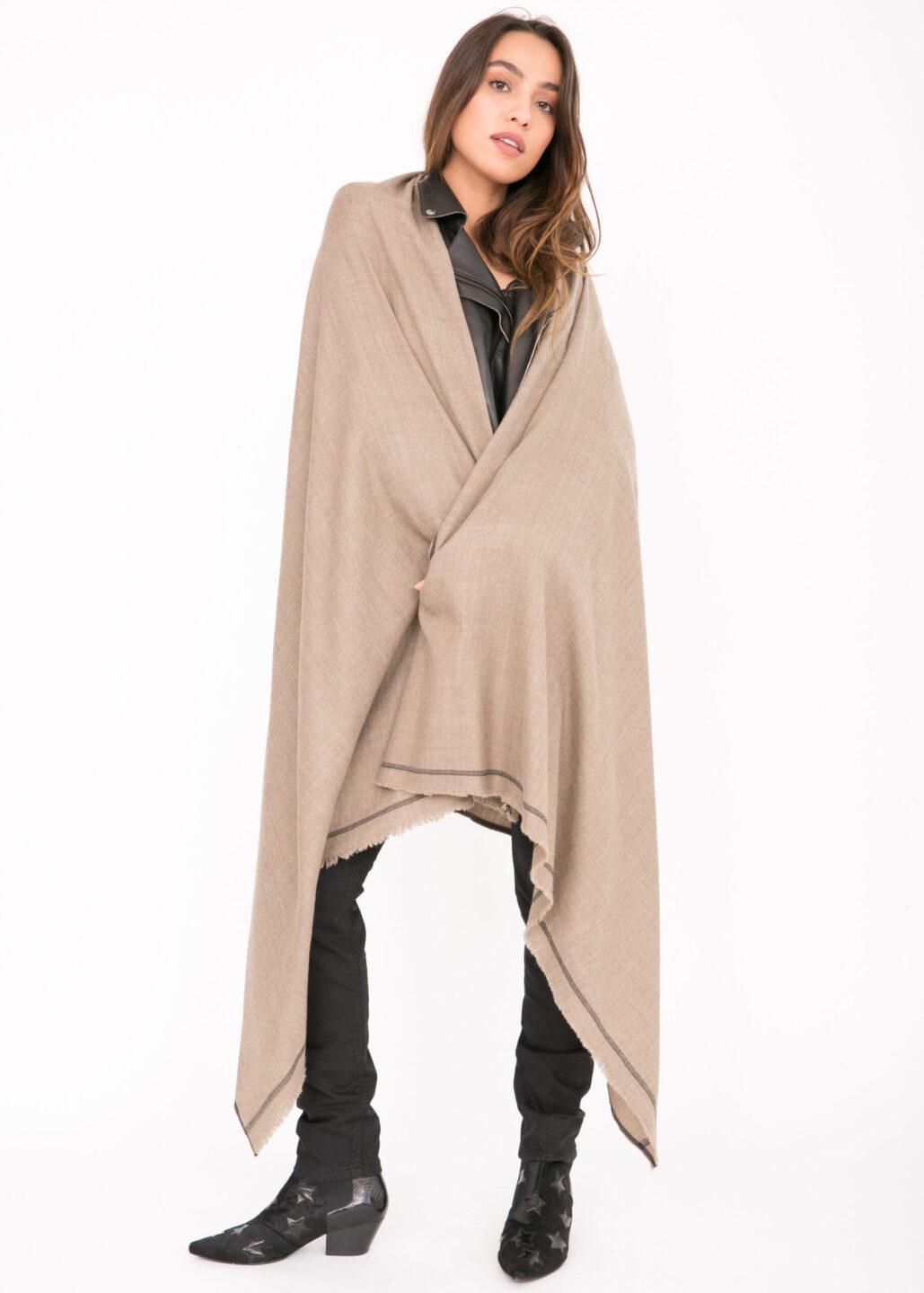 Shoreditch Merino Wool Shawl & Oversize Scarf Truffle 100 x 215cm - likemary