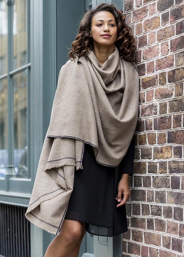 Shoreditch Merino Wool Shawl & Oversize Scarf Truffle 100 x 215cm - likemary