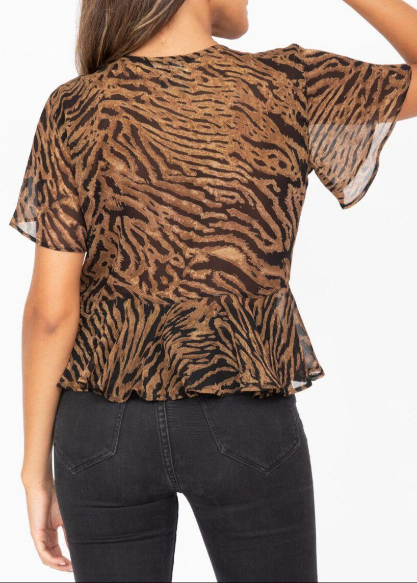 Short Butterfly Sleeve Top in Tiger Stripes - likemary