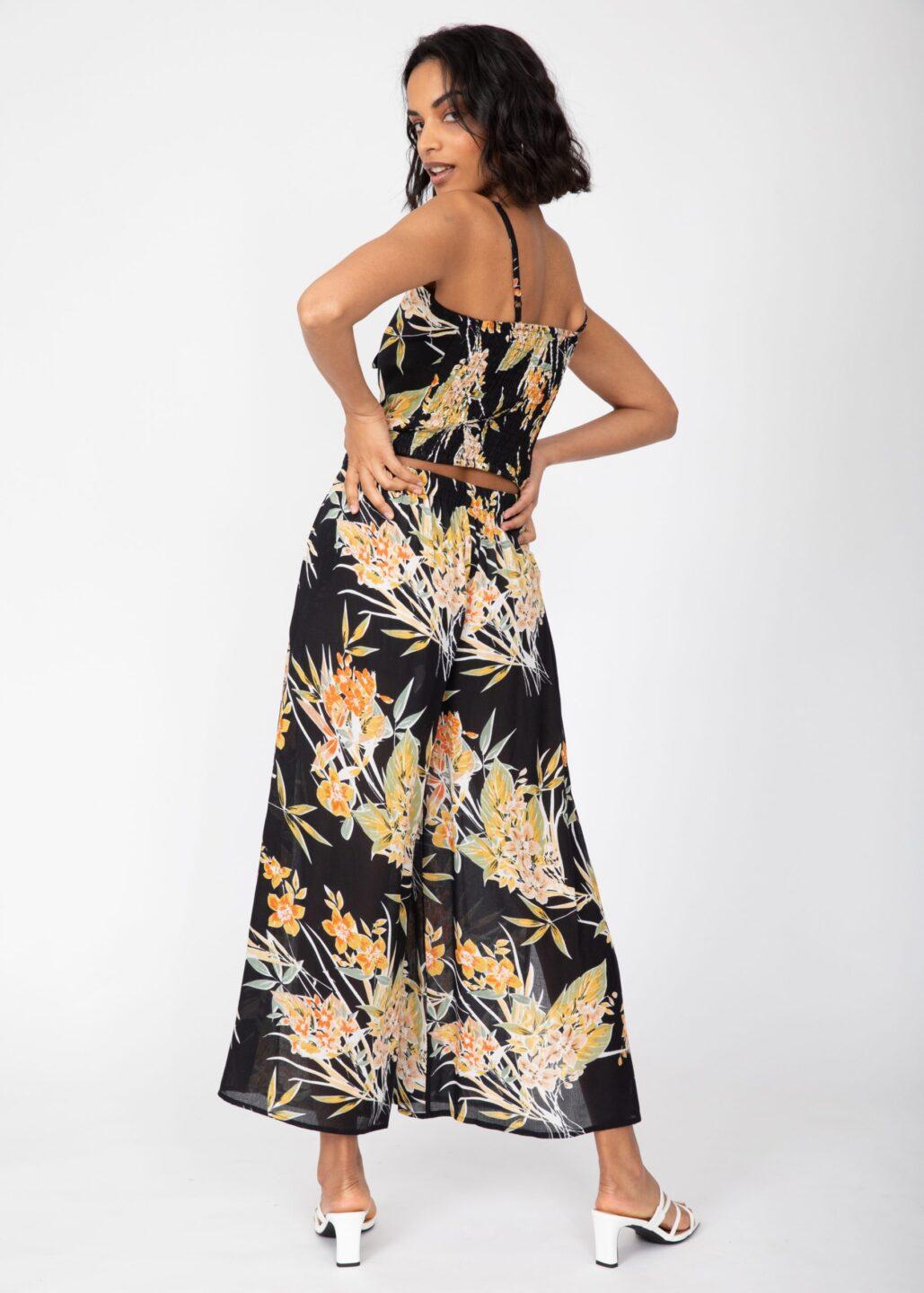 Side Split Wide Leg Relaxed Trousers in Floral Print - likemary