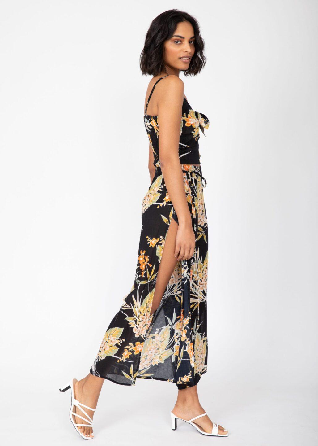Side Split Wide Leg Relaxed Trousers in Floral Print - likemary