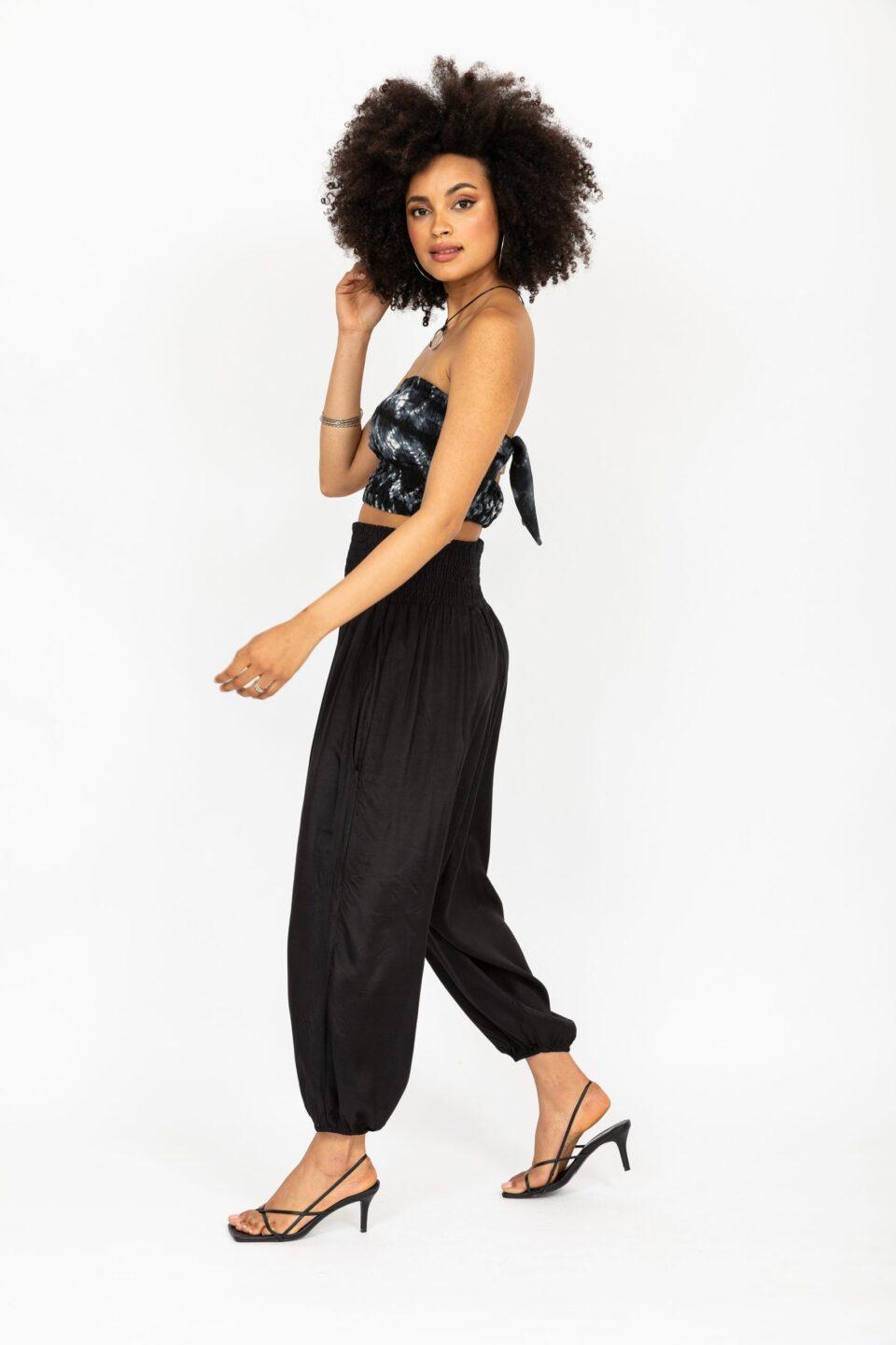 Silk Look Convertible Harem Trouser and Capri Jumpsuit Black - likemary