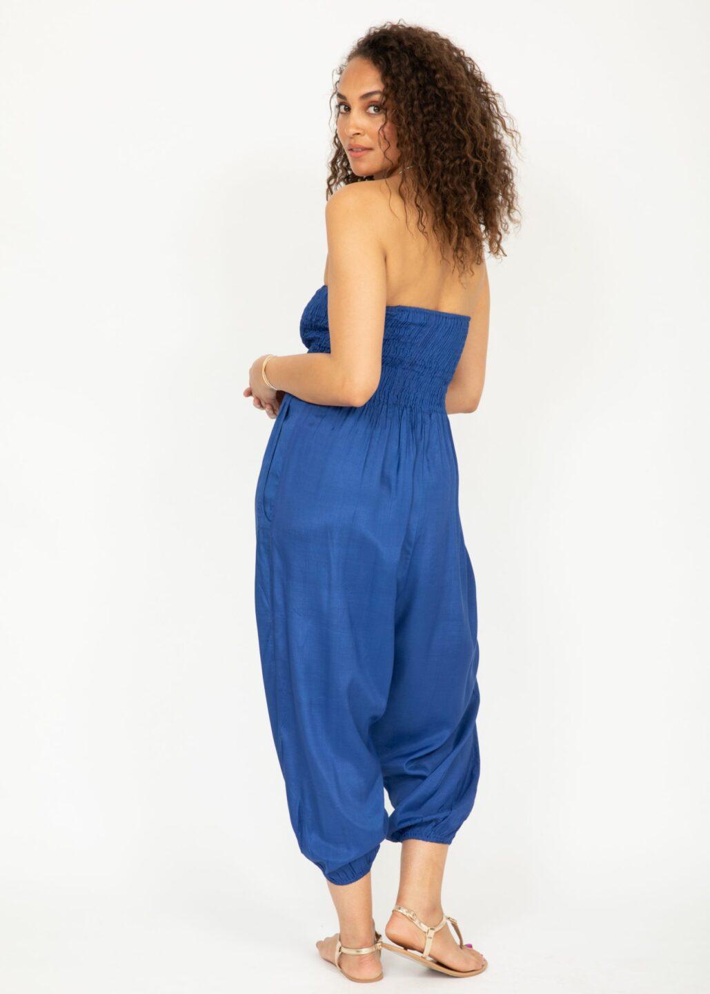 Silk Look Convertible Harem Trouser and Capri Jumpsuit Cobalt - likemary