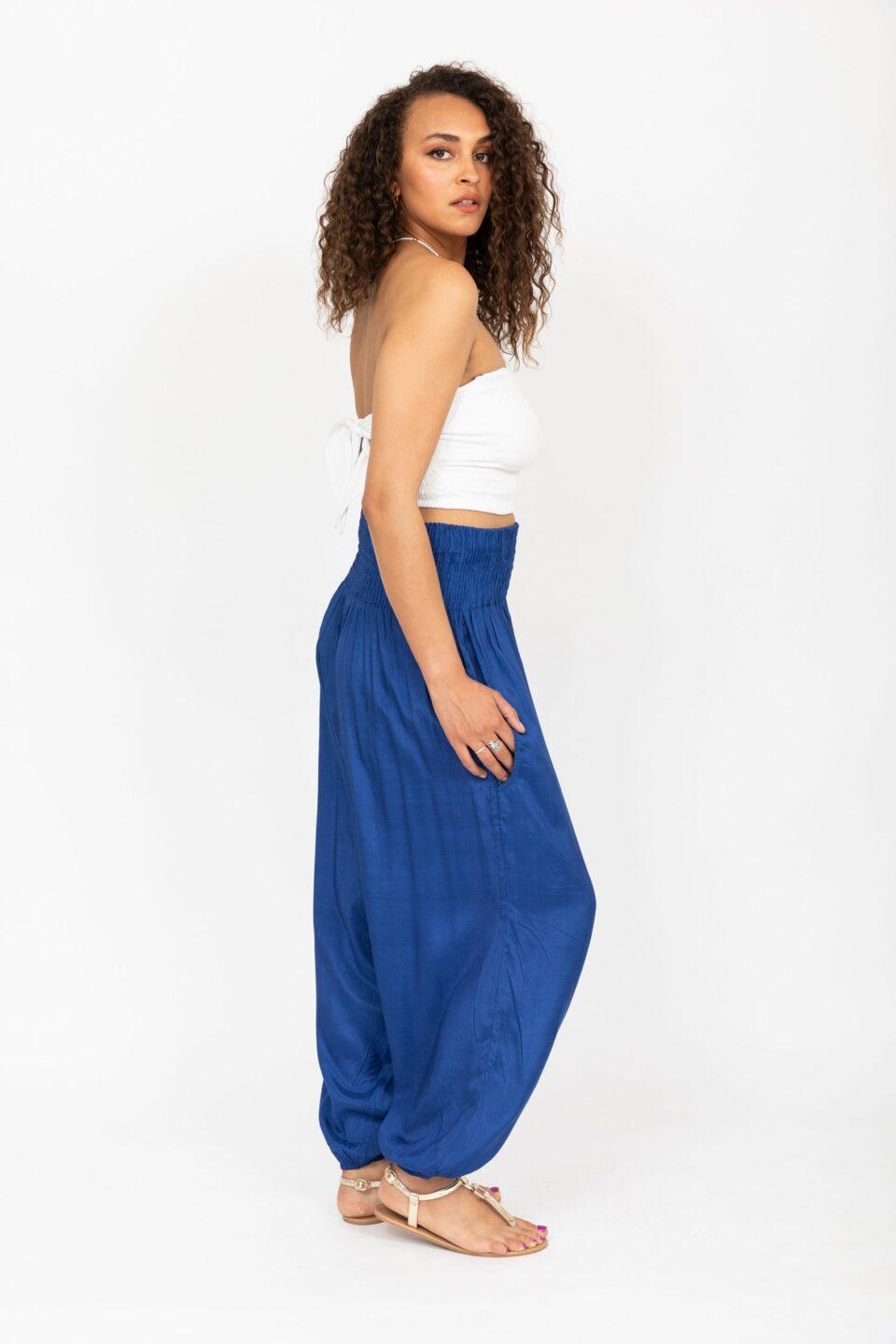 Silk Look Convertible Harem Trouser and Capri Jumpsuit Cobalt - likemary