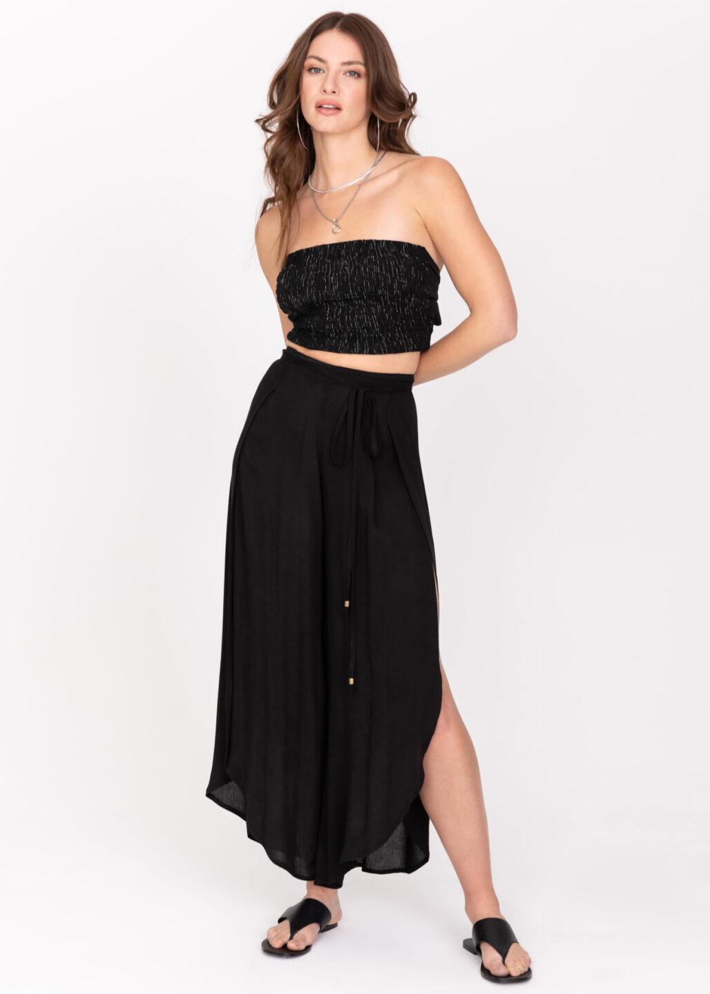 Skirt Trousers in Black with Side Slits - likemary