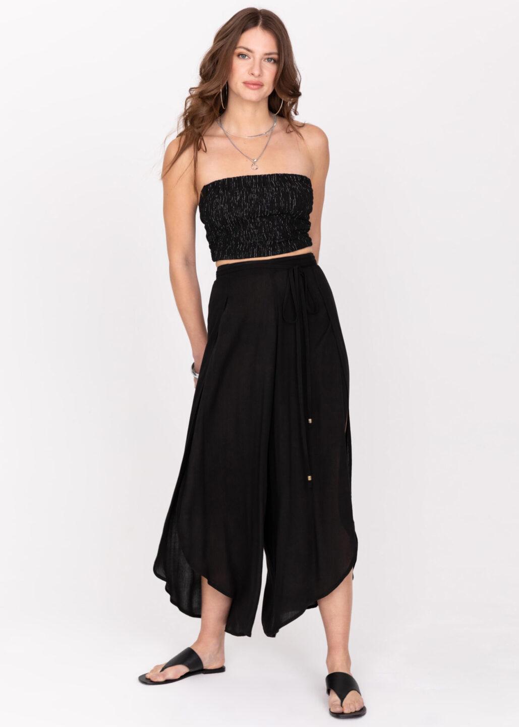 Skirt Trousers in Black with Side Slits - likemary