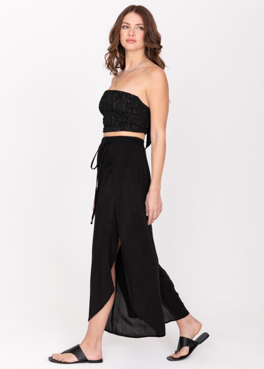 Skirt Trousers in Black with Side Slits - likemary