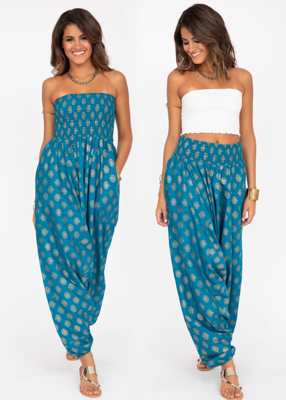 Convertible Cotton Harem Jumpsuit & Harem Pants Turquoise & Gold – clothing and accessories by likemary