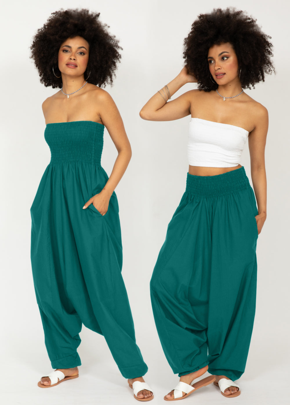 Green Convertible Cotton Harem Jumpsuit & Harem Pants - 2-in-1