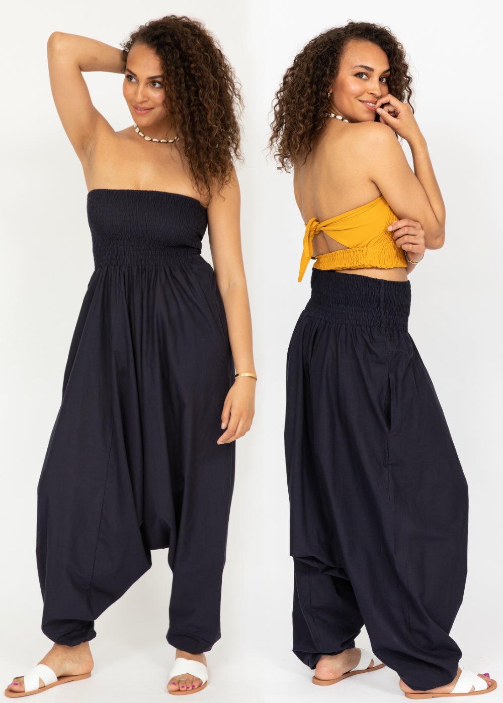 Convertible Cotton Harem Jumpsuit & Harem Pants Navy Blue - 2-in-1 – clothing and accessories by likemary
