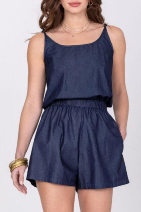 Strappy Denim Playsuit - likemary