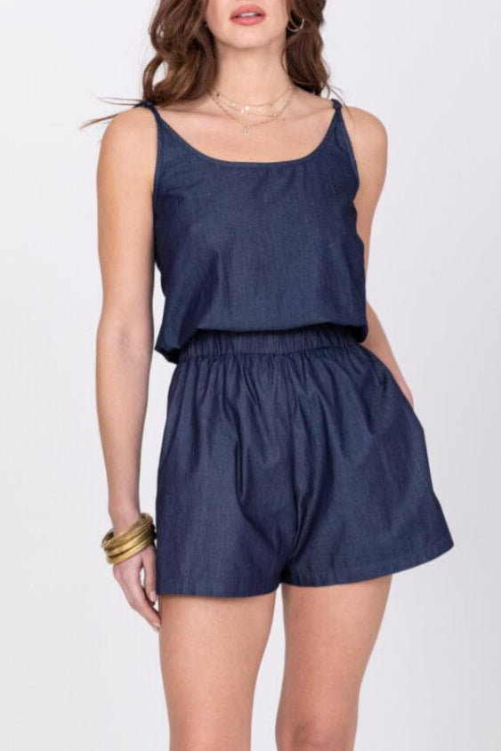 Strappy Denim Playsuit - likemary