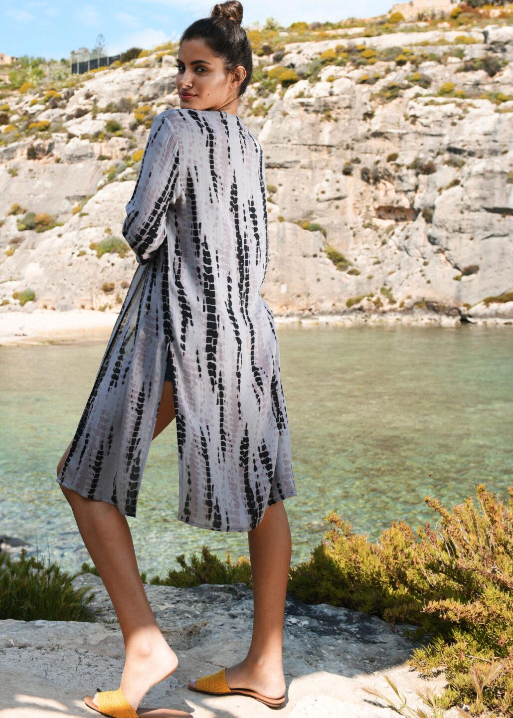 Summer Cover Up Crinkle Kimono in Grey Tie Dye - likemary