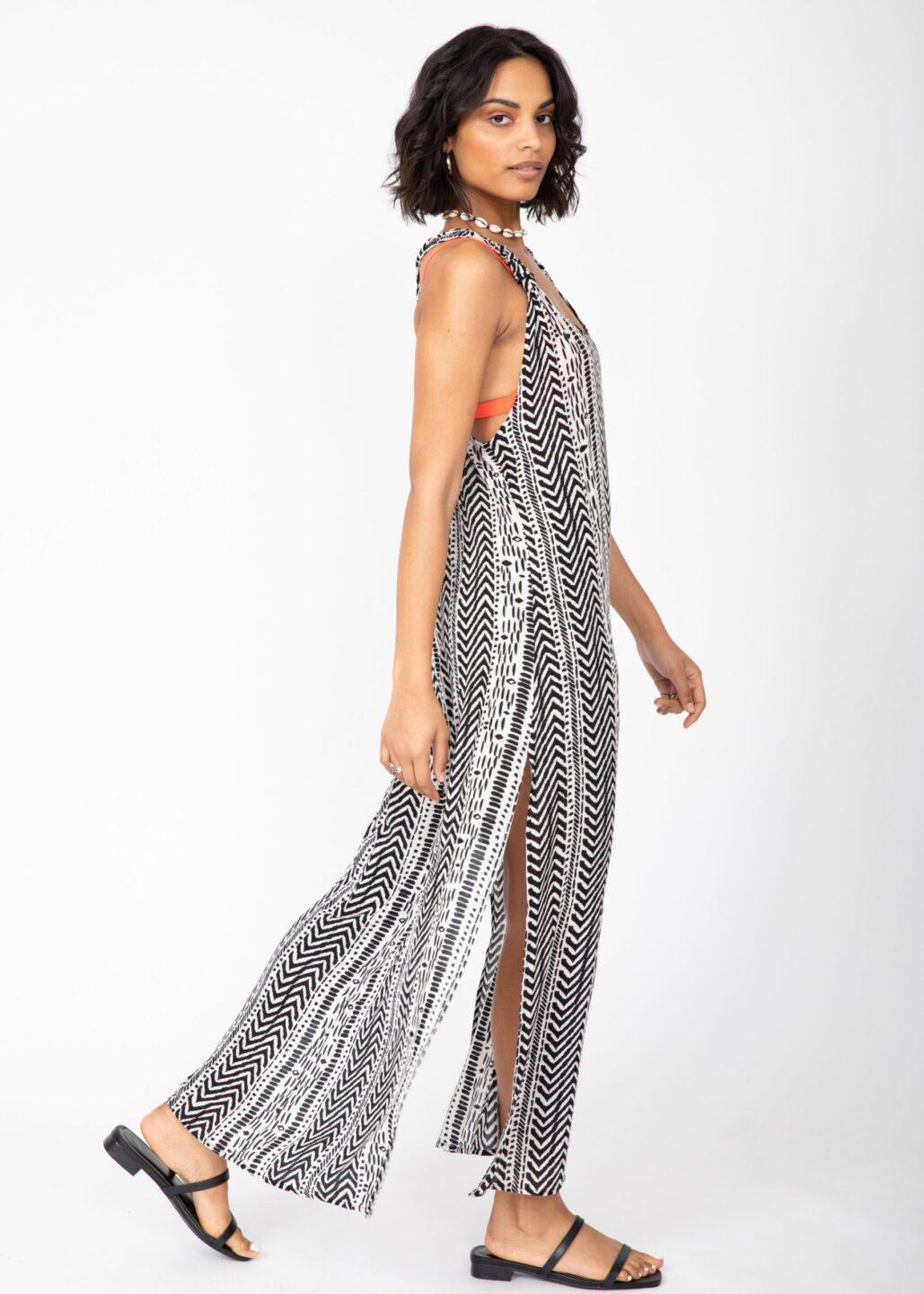 T - Back Racer Back Maxi Vest Dress Geo Print - likemary