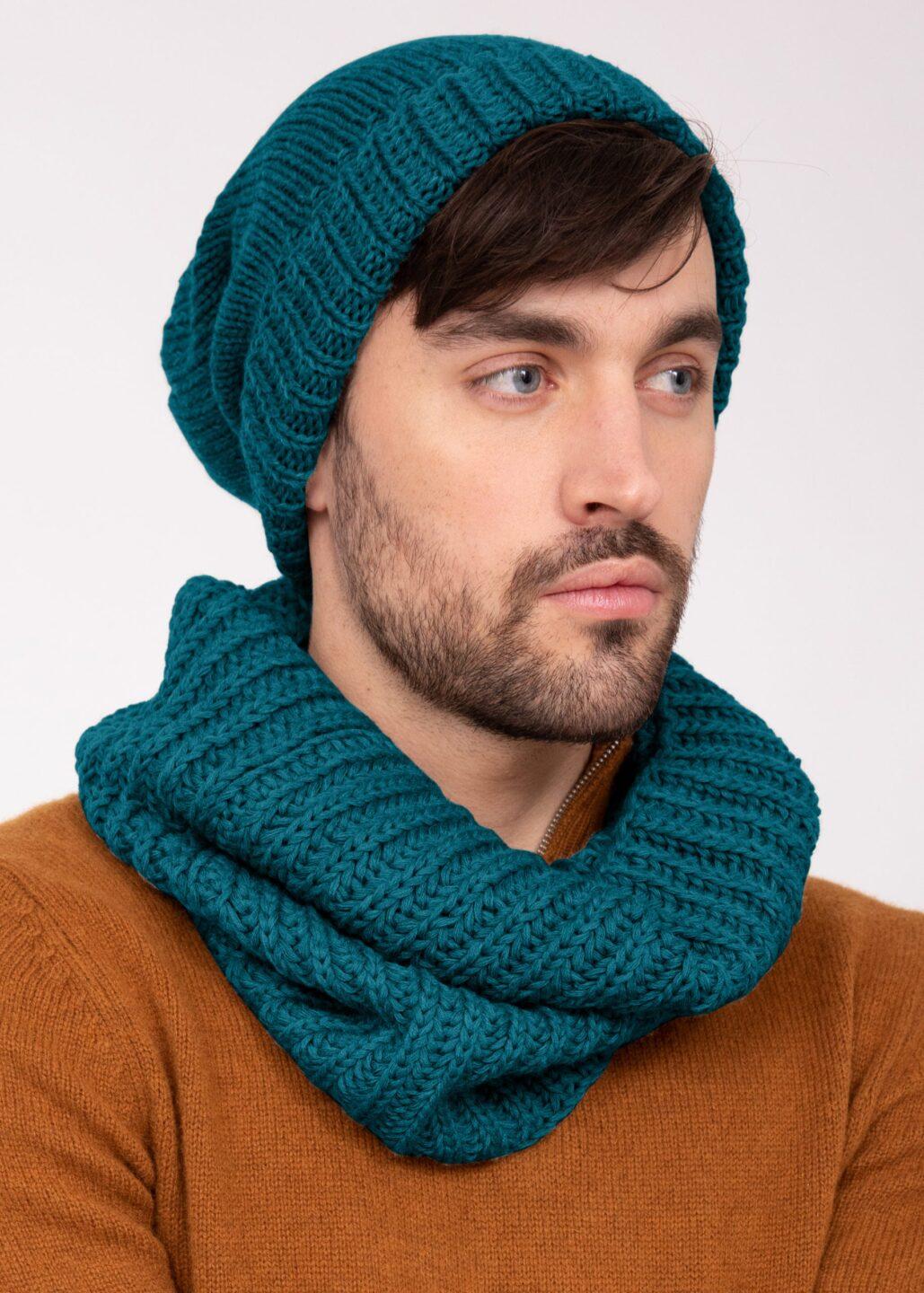 Teal Blue Merino Men's Slouchy Beanie - Ethically Handmade - likemary