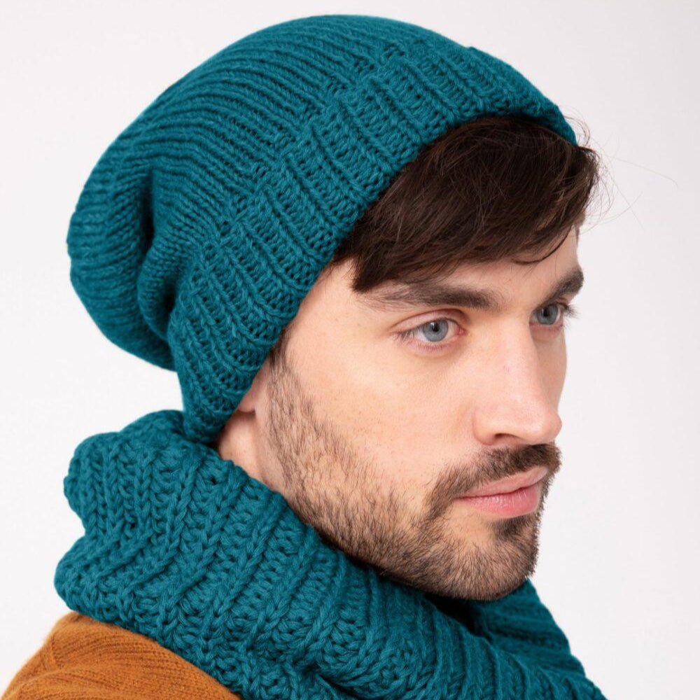 Teal Blue Merino Men's Slouchy Beanie - Ethically Handmade - likemary