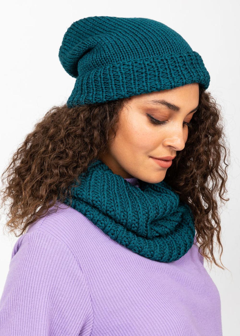 Teal Blue Merino Slouchy Beanie - Ethically Handmade - likemary