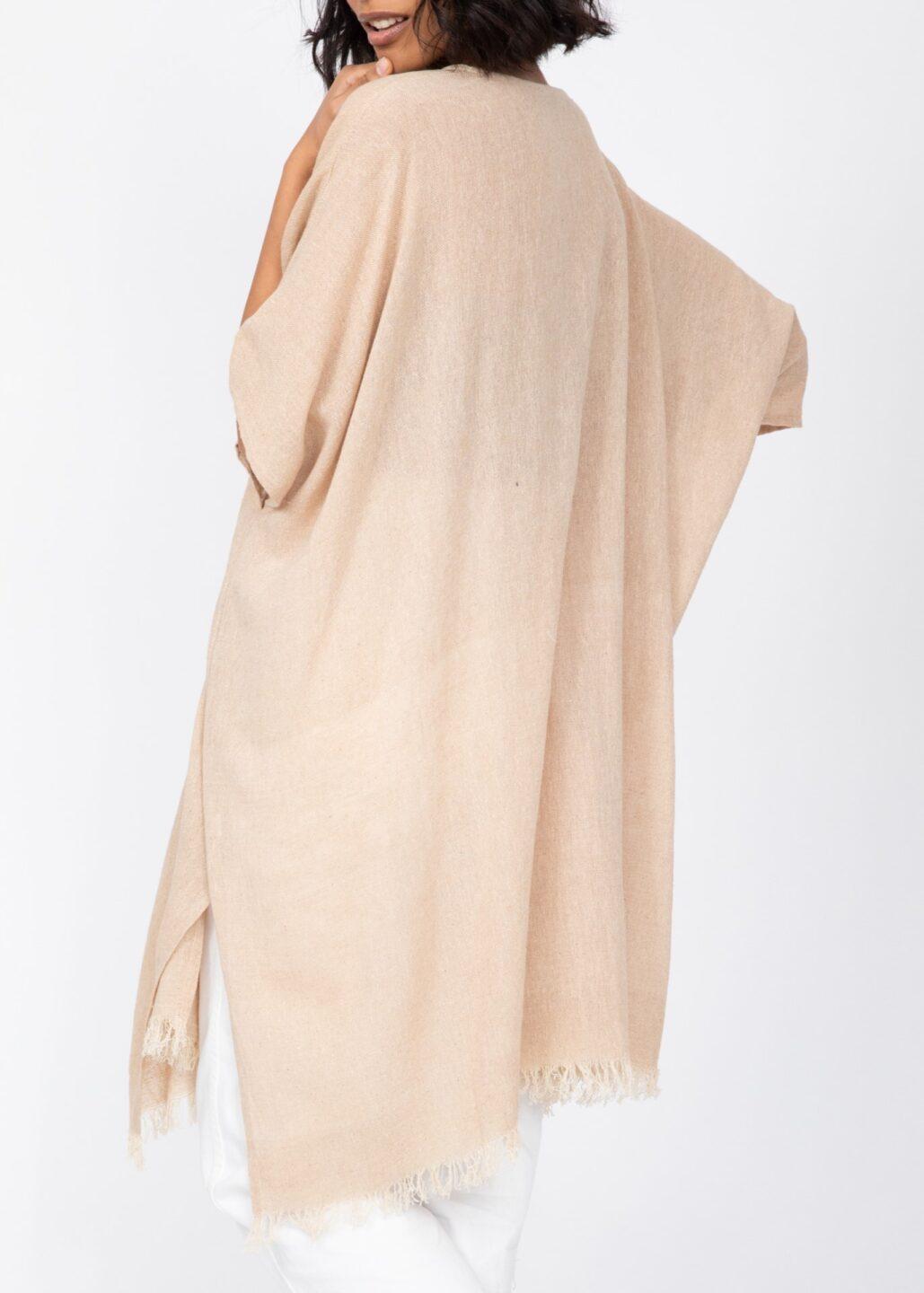Textured Cotton Kimono Kaftan in Neutral Sand - likemary