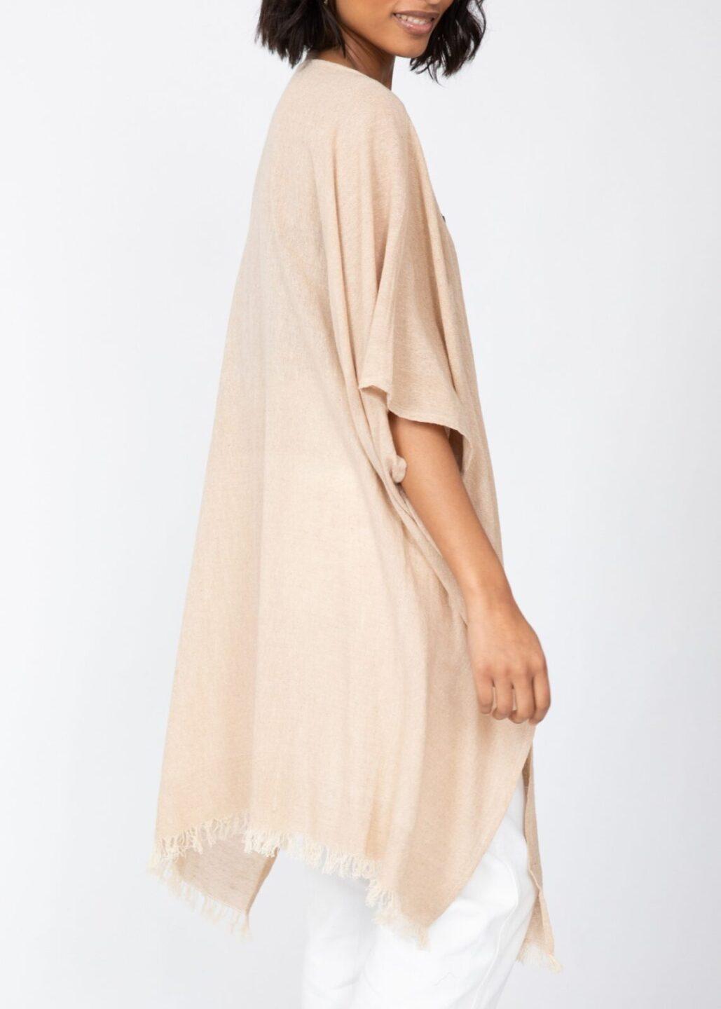 Textured Cotton Kimono Kaftan in Neutral Sand - likemary