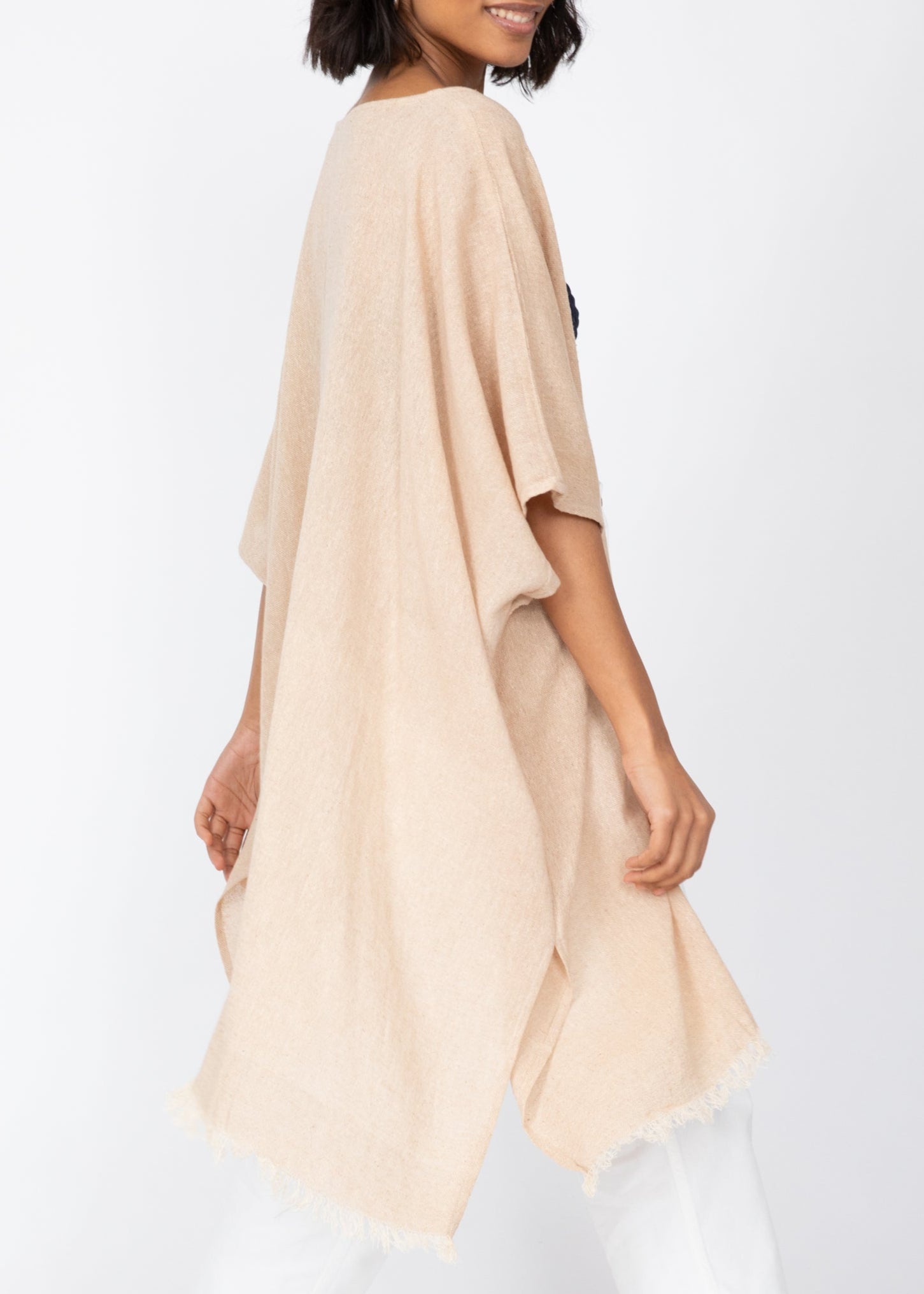 Textured Cotton Kimono Kaftan in Neutral Sand - likemary