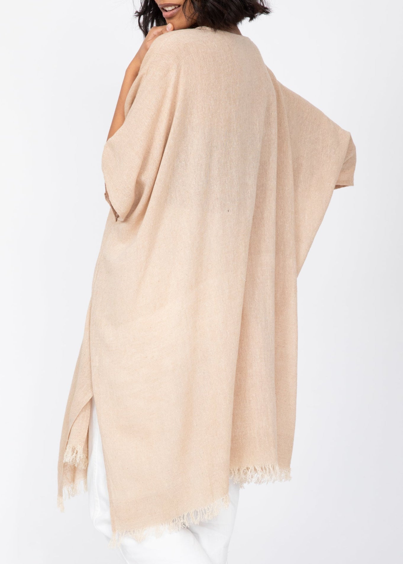 Textured Cotton Kimono Kaftan in Neutral Sand - likemary
