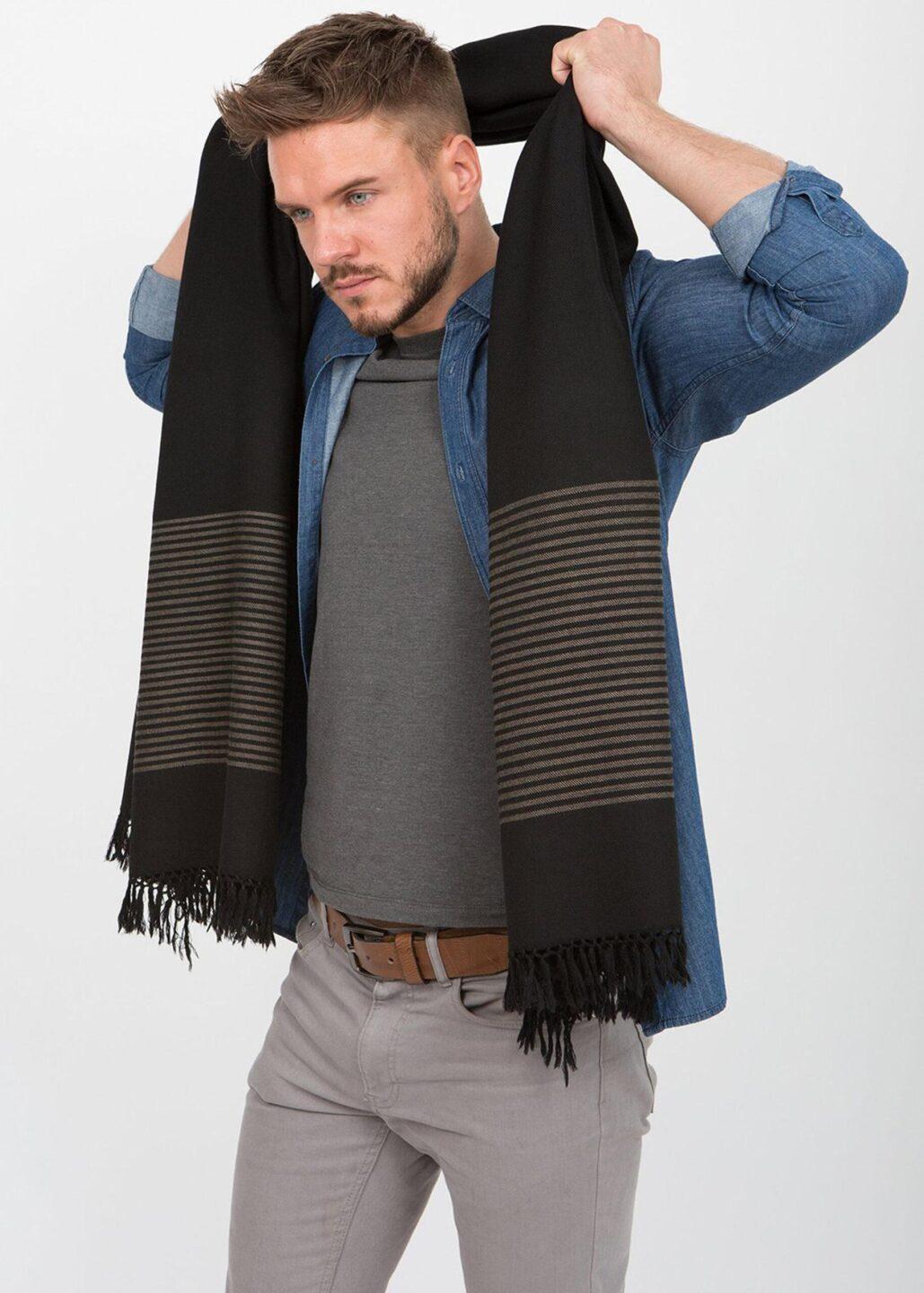 Twill Merino Handwoven Oversize Scarf with Stripes Design - likemary