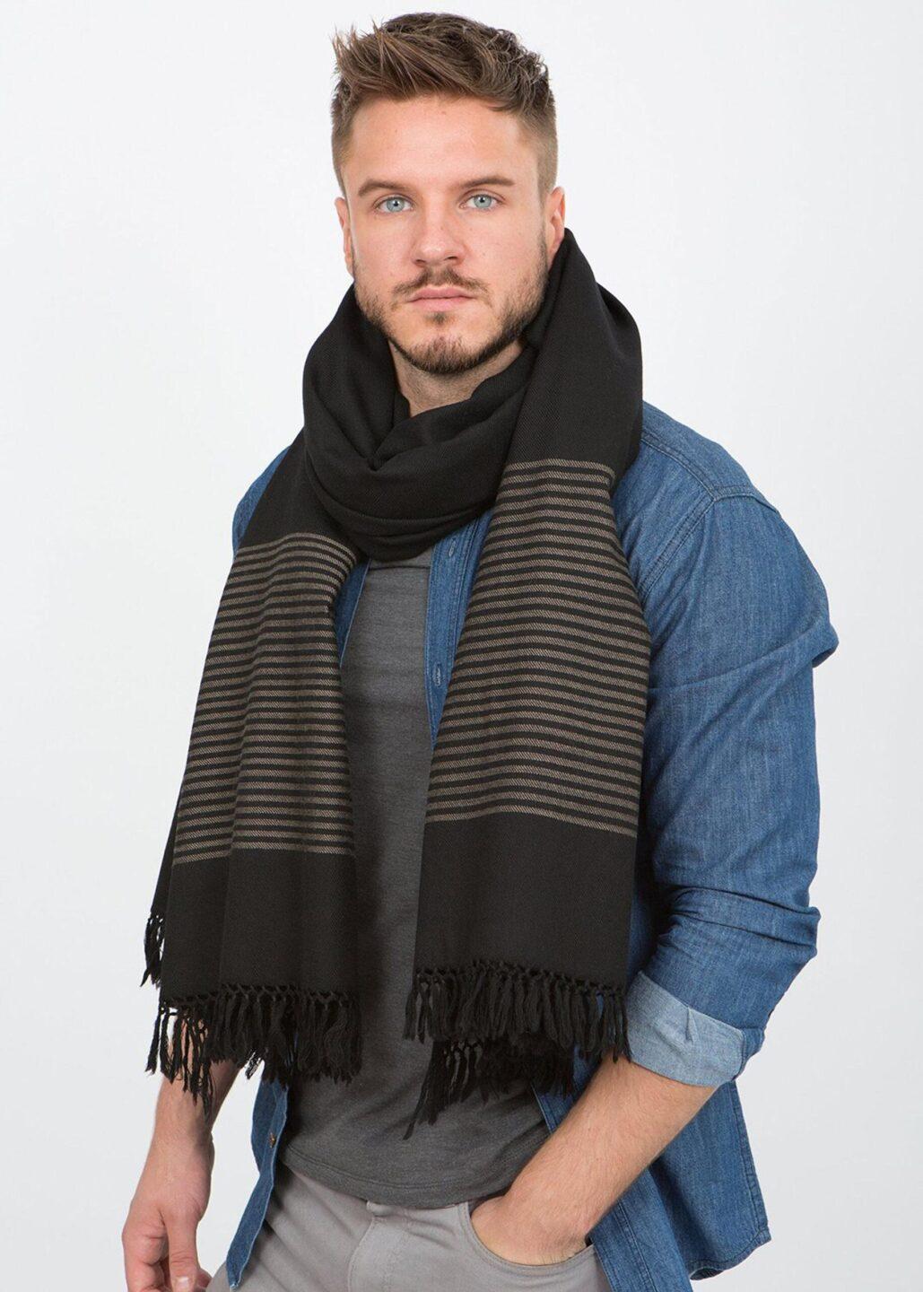 Twill Merino Handwoven Oversize Scarf with Stripes Design - likemary