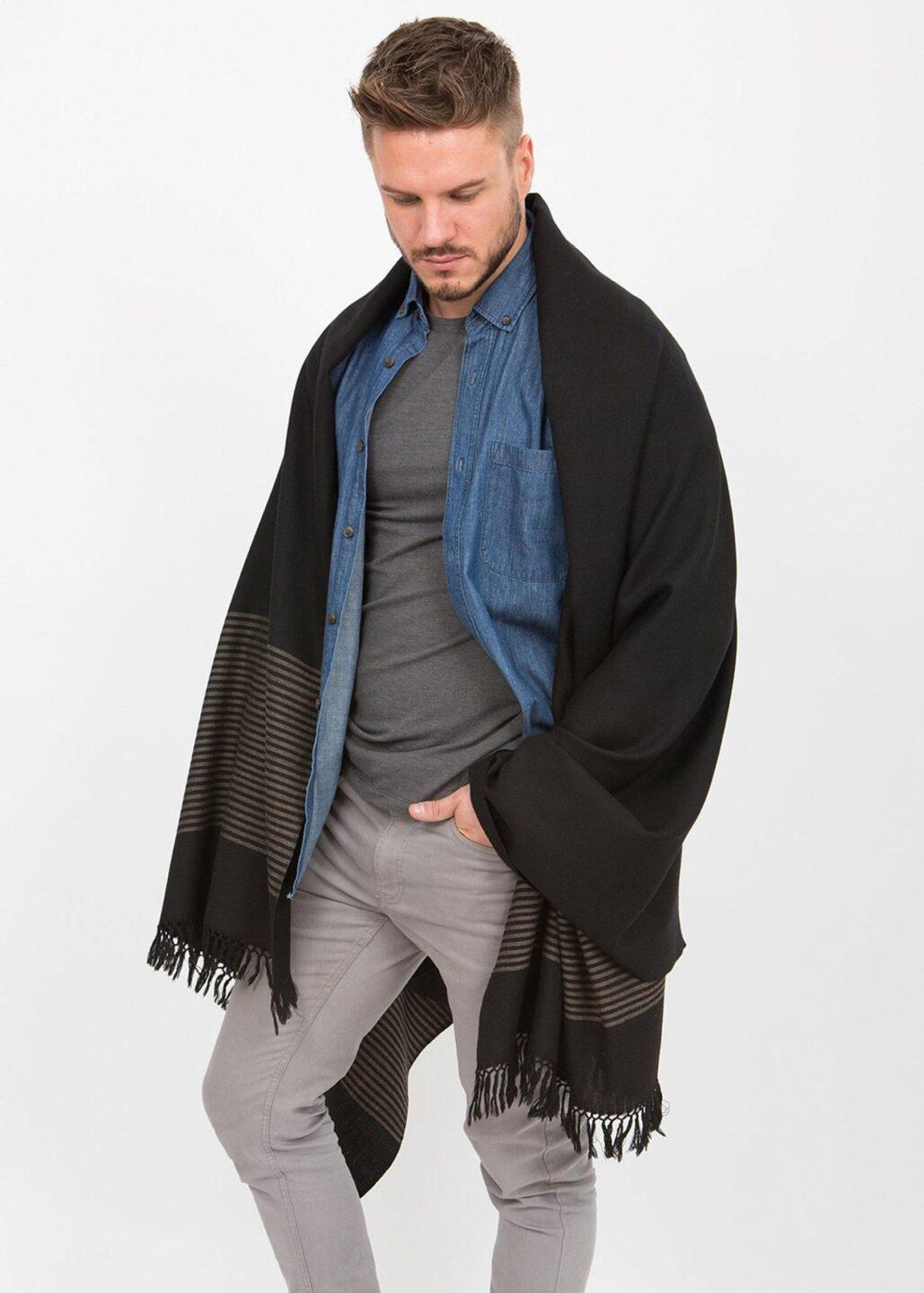 Twill Merino Handwoven Oversize Scarf with Stripes Design - likemary