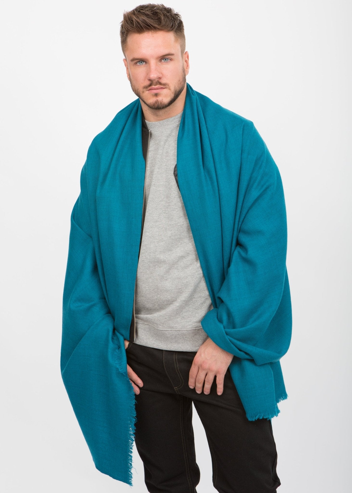 Twill Weave Merino Oversize Scarf Teal - likemary