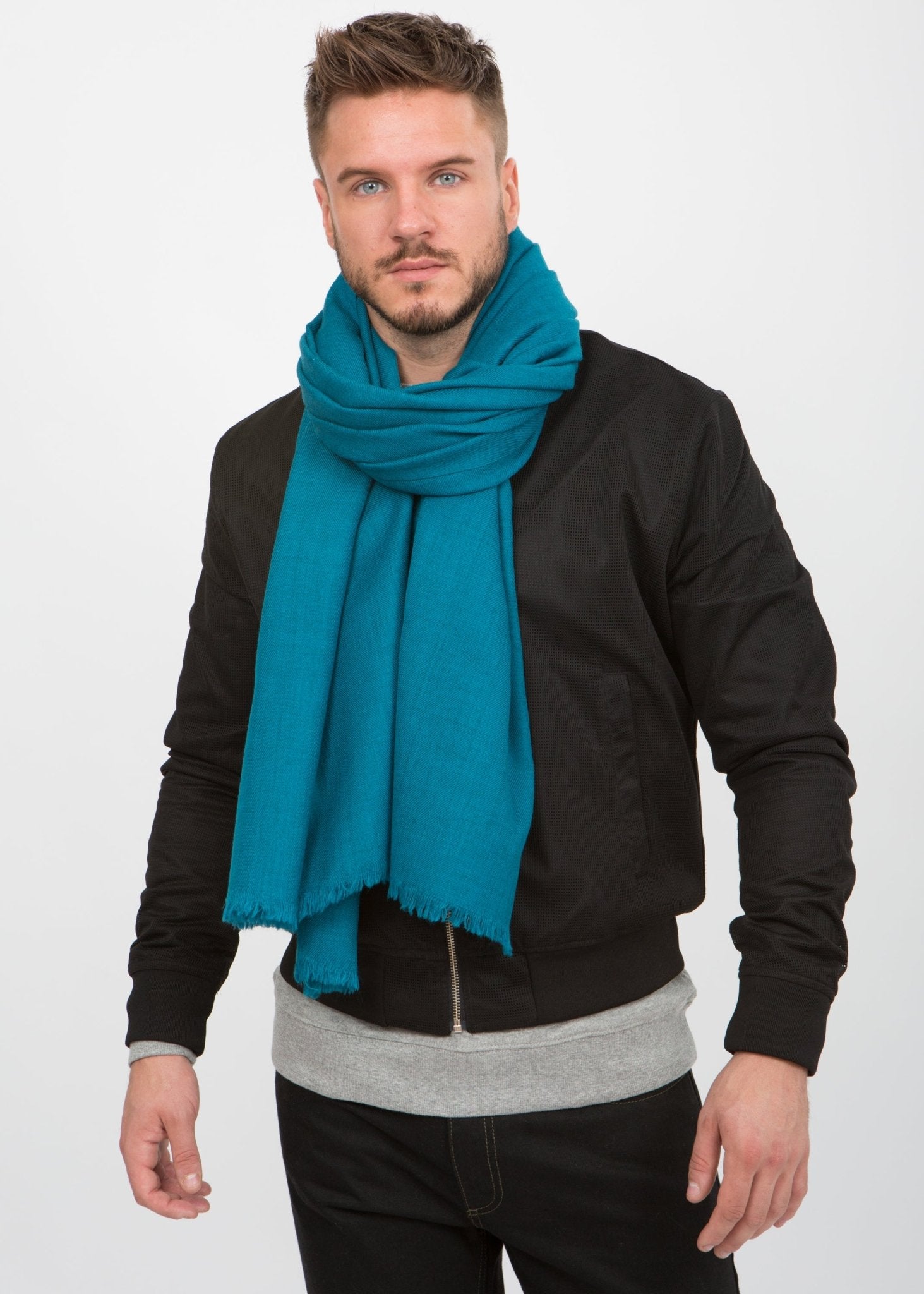 Twill Weave Merino Oversize Scarf Teal - likemary