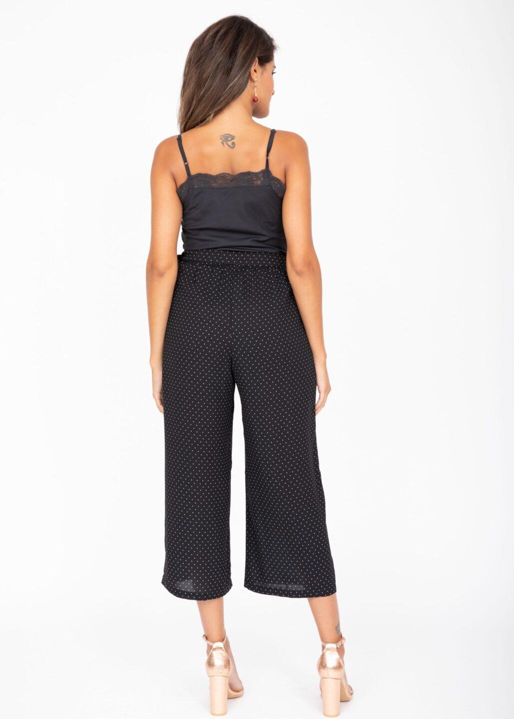 Wide Leg Culottes in Black Polka Dots Print - likemary