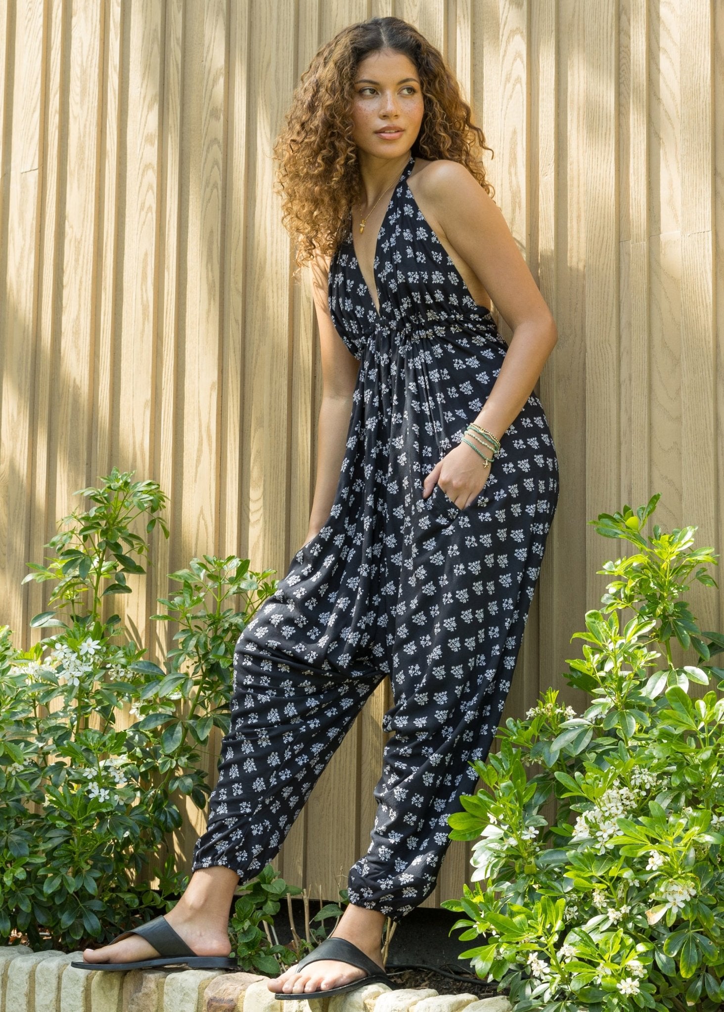 Black Fleurs Halter Harem Jumpsuit – clothing and accessories by likemary