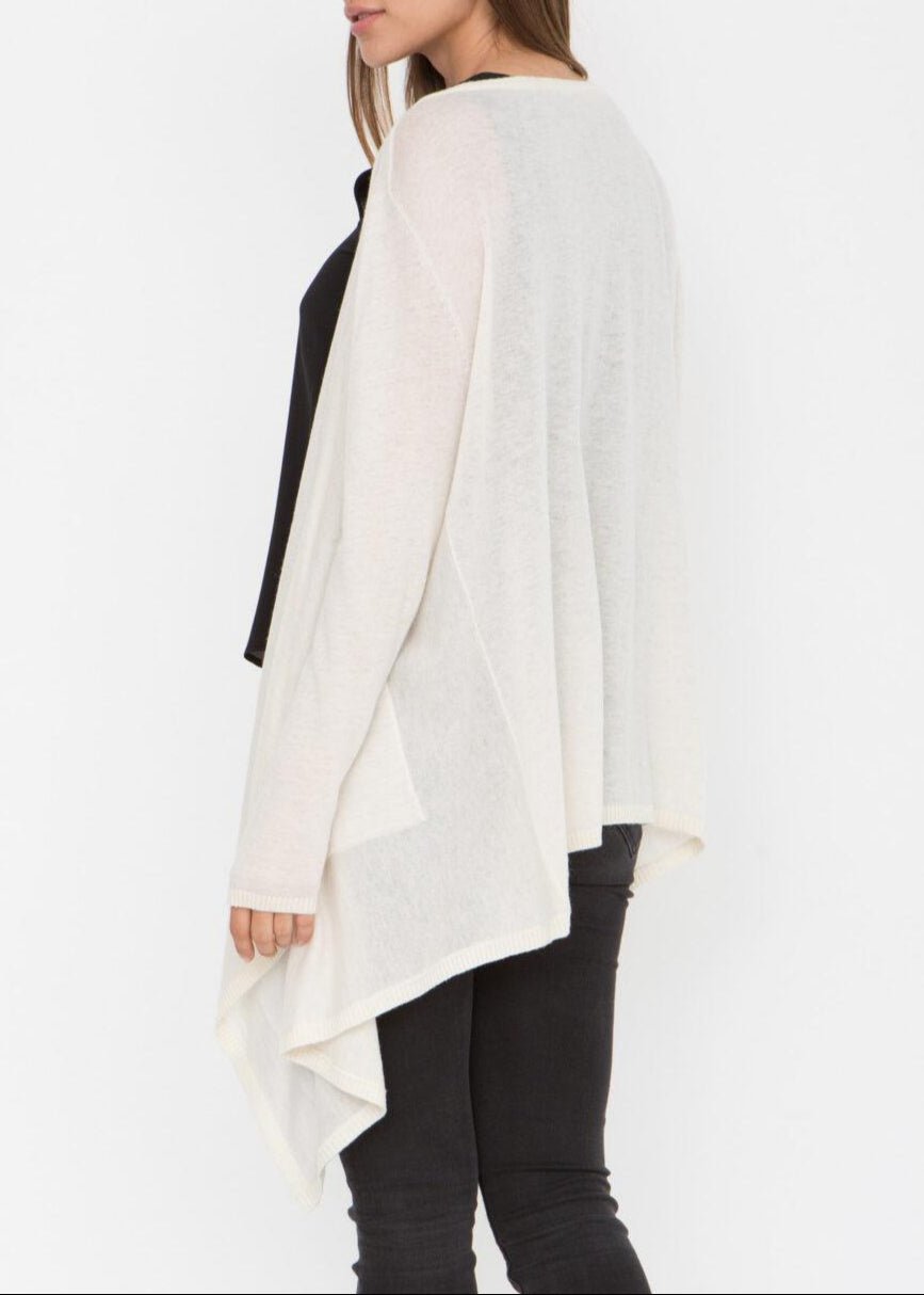 Wool Rich Waterfall Cardigan with Pockets – Cream - likemary