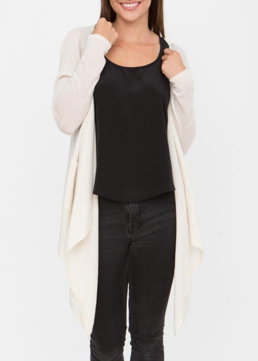 Wool Rich Waterfall Cardigan with Pockets – Cream - likemary