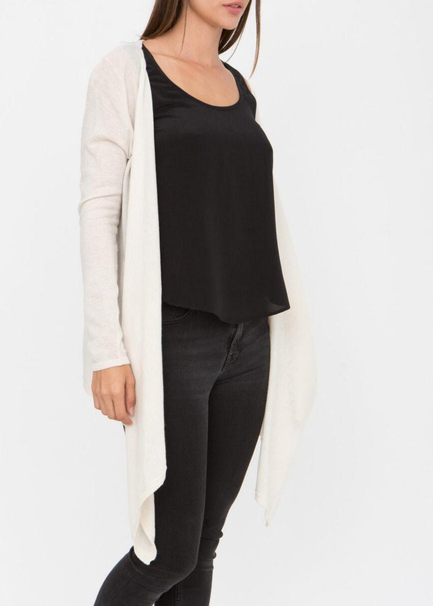 Wool Rich Waterfall Cardigan with Pockets – Cream - likemary