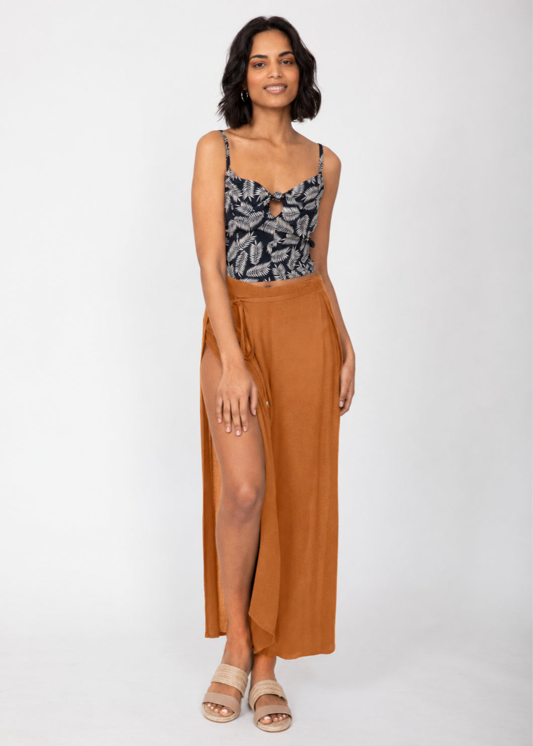 Caramel Brown Elasticated Waist Wide Leg Trousers