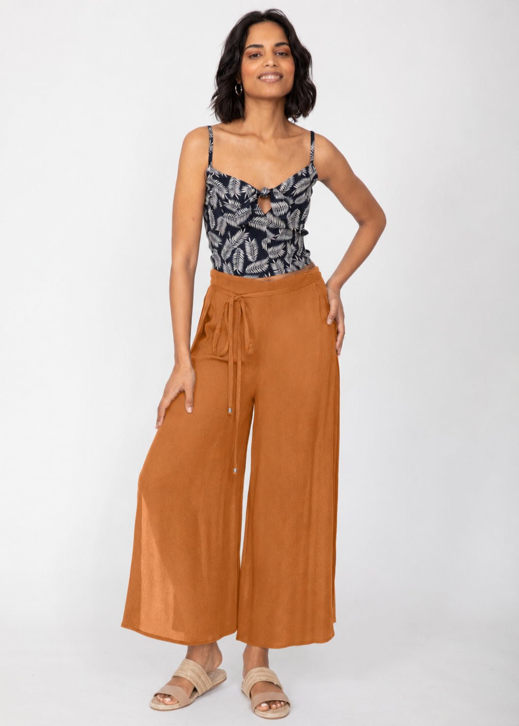 Caramel Brown Elasticated Waist Wide Leg Trousers – clothing and accessories by likemary