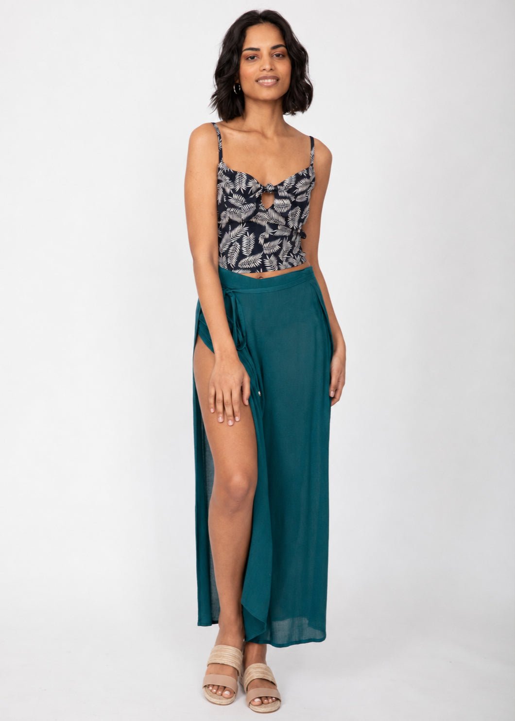Teal Blue Elastic Waist Wide Leg Summer Trousers – clothing and accessories by likemary