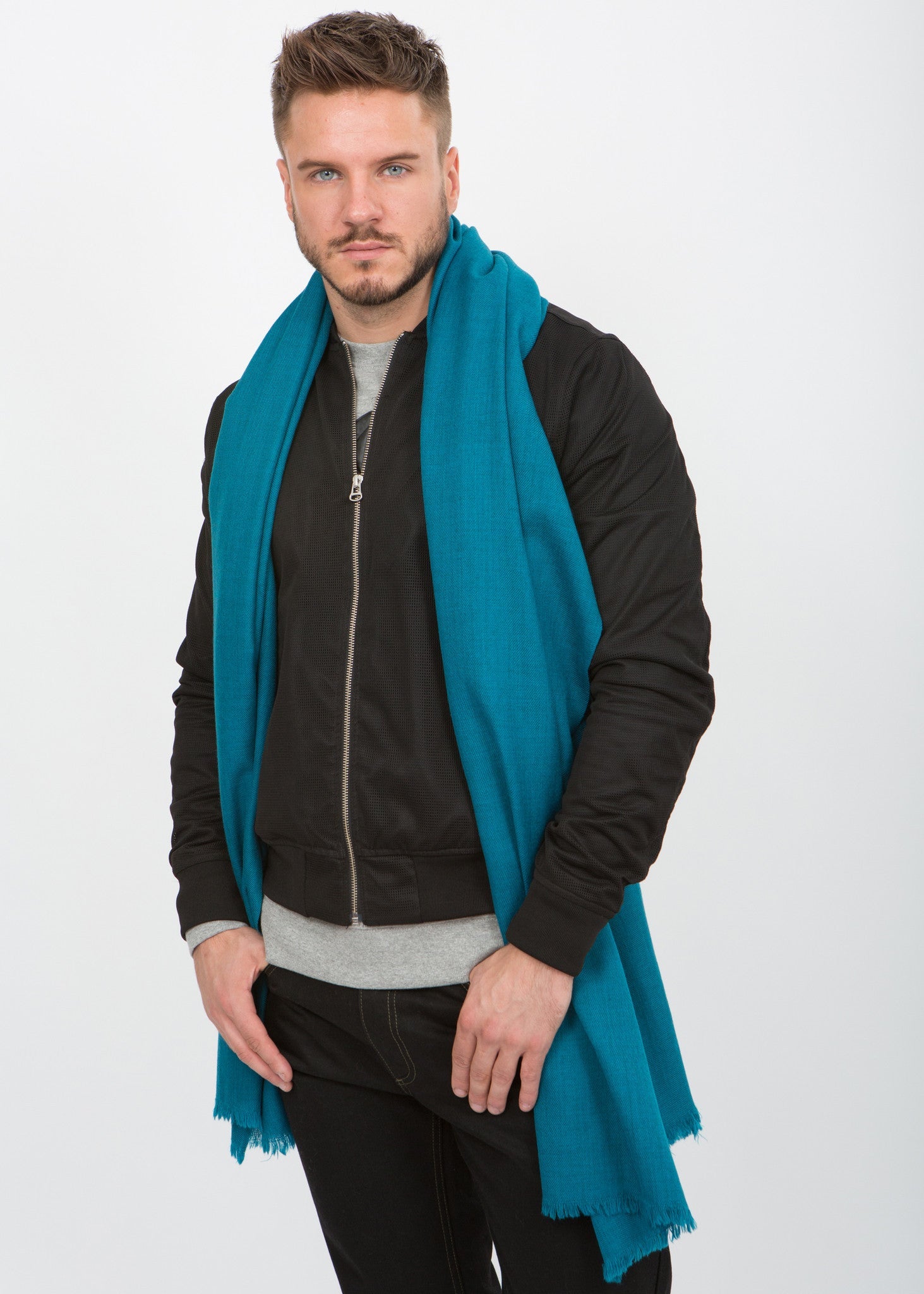 Twill Weave Merino Oversize Scarf Teal - likemary