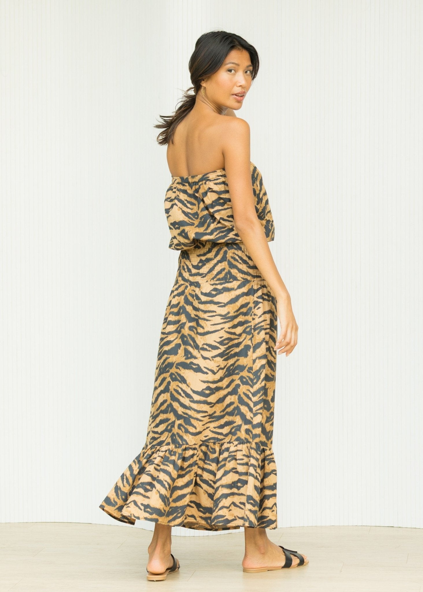 2 - in - 1 Poplin Midi Dress & Maxi Skirt in Tiger Print - likemary