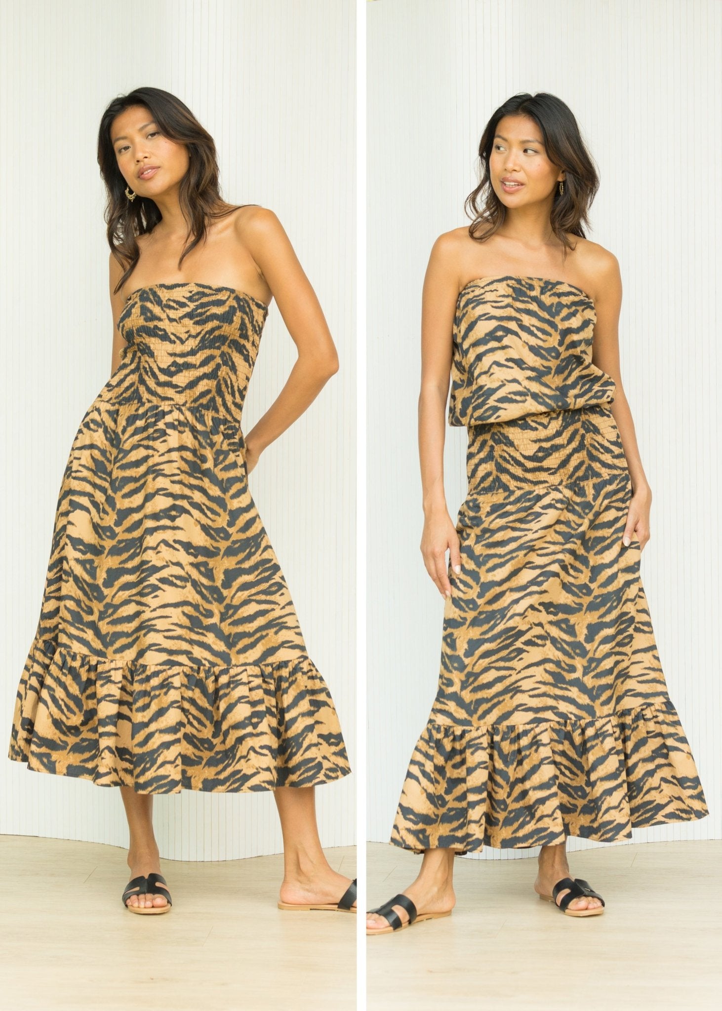 2 - in - 1 Poplin Midi Dress & Maxi Skirt in Tiger Print - likemary