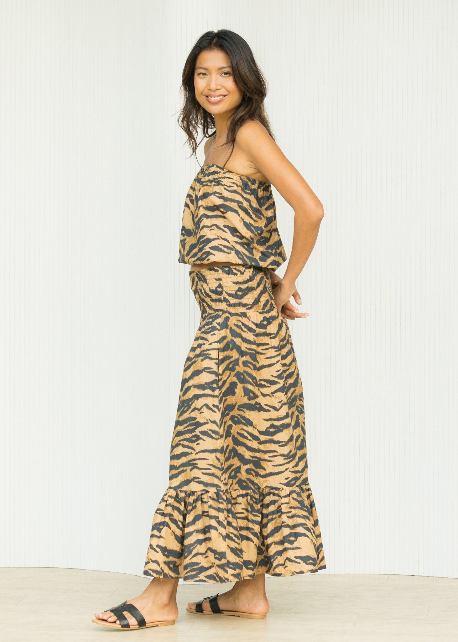 2 - in - 1 Poplin Midi Dress & Maxi Skirt in Tiger Print - likemary