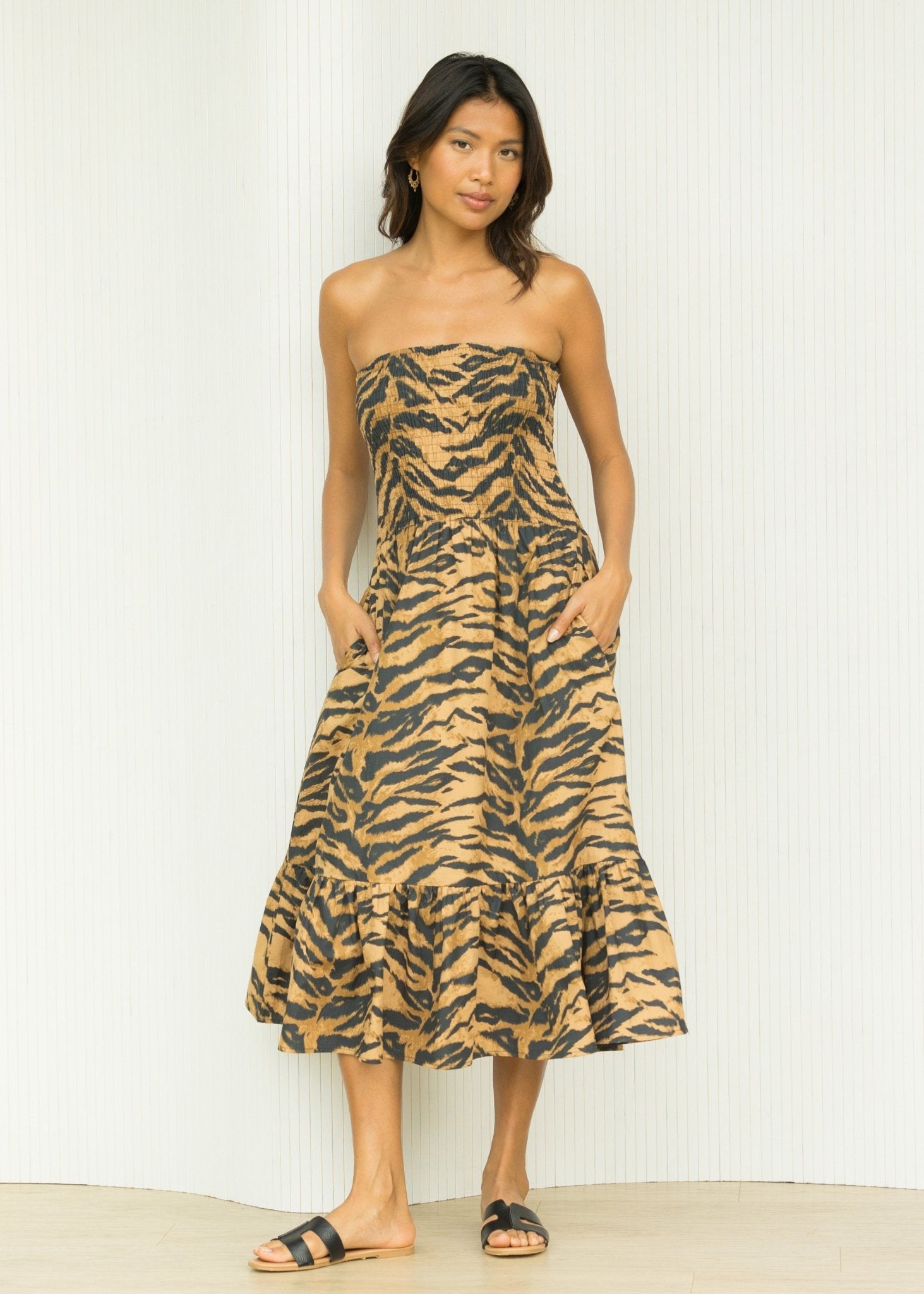 2 - in - 1 Poplin Midi Dress & Maxi Skirt in Tiger Print - likemary