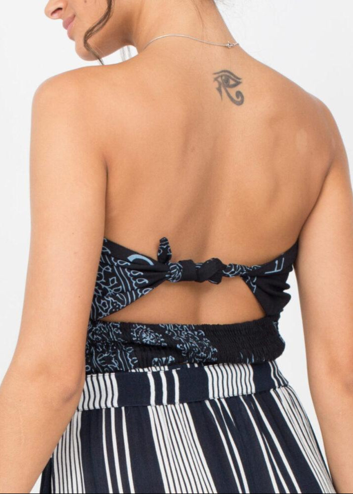 Bandeau Boob Tube Top Black Om Print