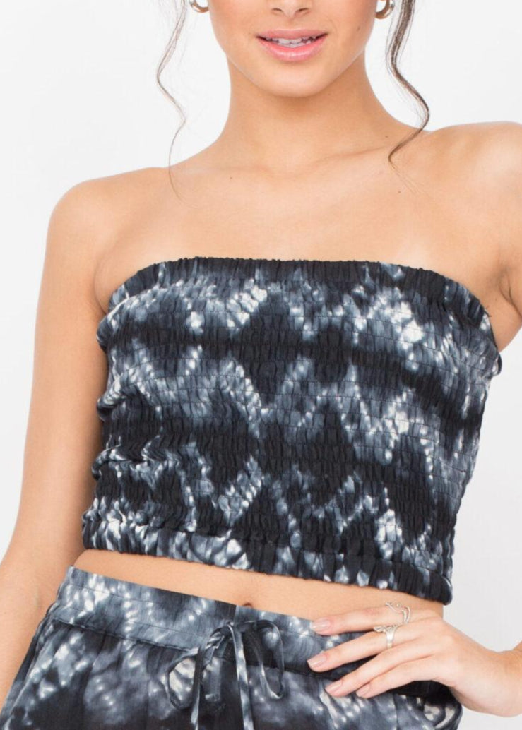 Bandeau Boob Tube Top Grey Tie Dye